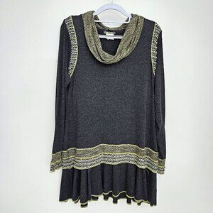 Dolcezza Art to Wear Cowl Neck Langenlook Style Gray and Green Tunic Top